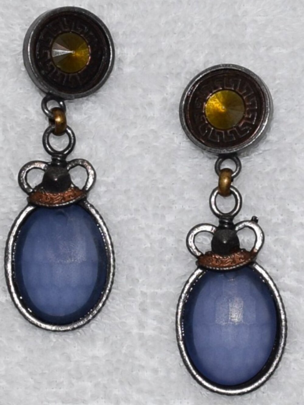 80s Vintage The Limited Clip Drop Earrings Purple Stone Silver Copper Tone Retro